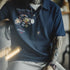 Men’s retro embroidered knit polo shirt with lapel collar and short sleeves.